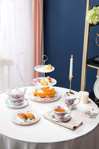 Tea for One Teapot Cup suacer Set Shaby Chic Flora Bird Rose Butterfly Porcelain Gift Box (Blue)