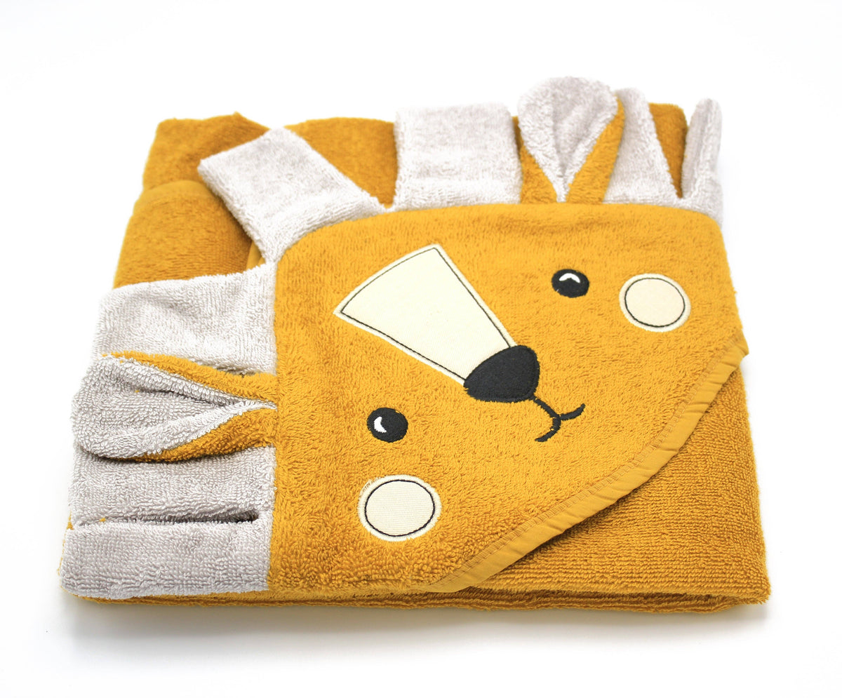 Animal Hooded Baby Towels – Organic Cotton (Fox, Lion, Rabbit Designs)