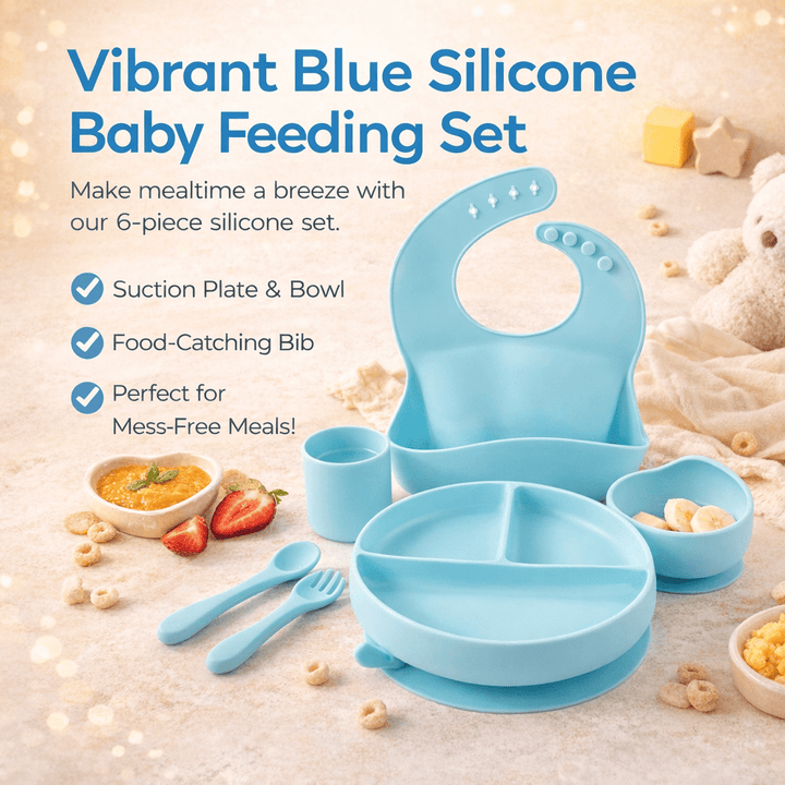 Baby Silicone Feeding Set 6pcs - Blue