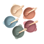 Baby Suction Bowl With Lid & Bamboo Spoon