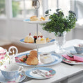Mothers Day Coronation PartyAfternoon Tea Coffee Cake Set with- 3 Tier Cake Stands 2 Cups 2 Saucers 4 Plates (Blue)