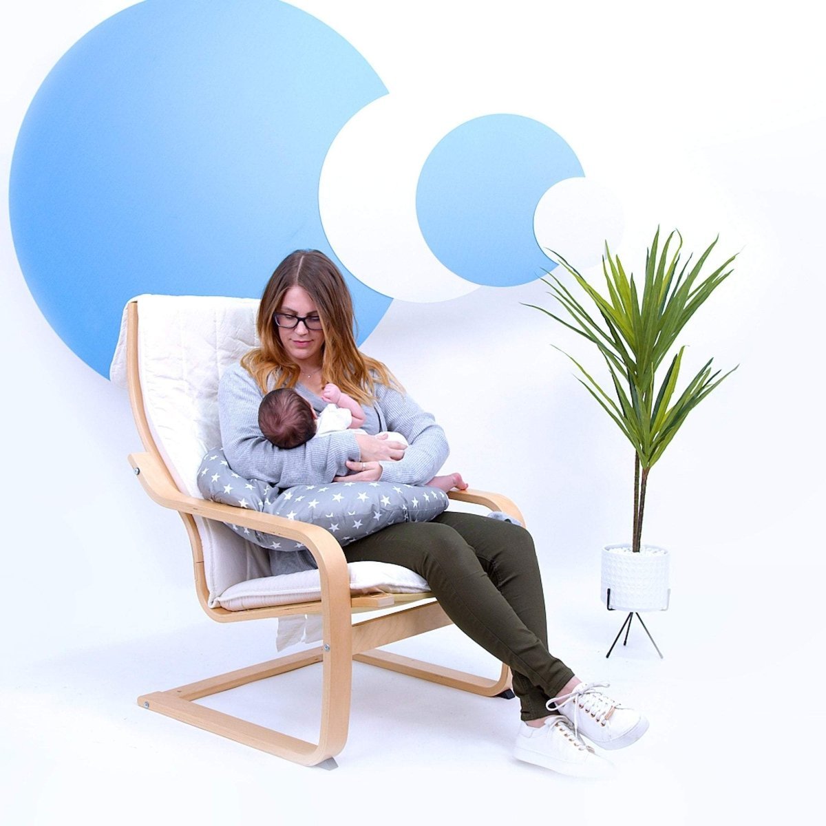 Breast Feeding Nursing Pillow  - Grey with Stars (COVER ONLY)