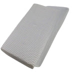 Grey chevron-patterned cotton jersey crib fitted sheet on a white background