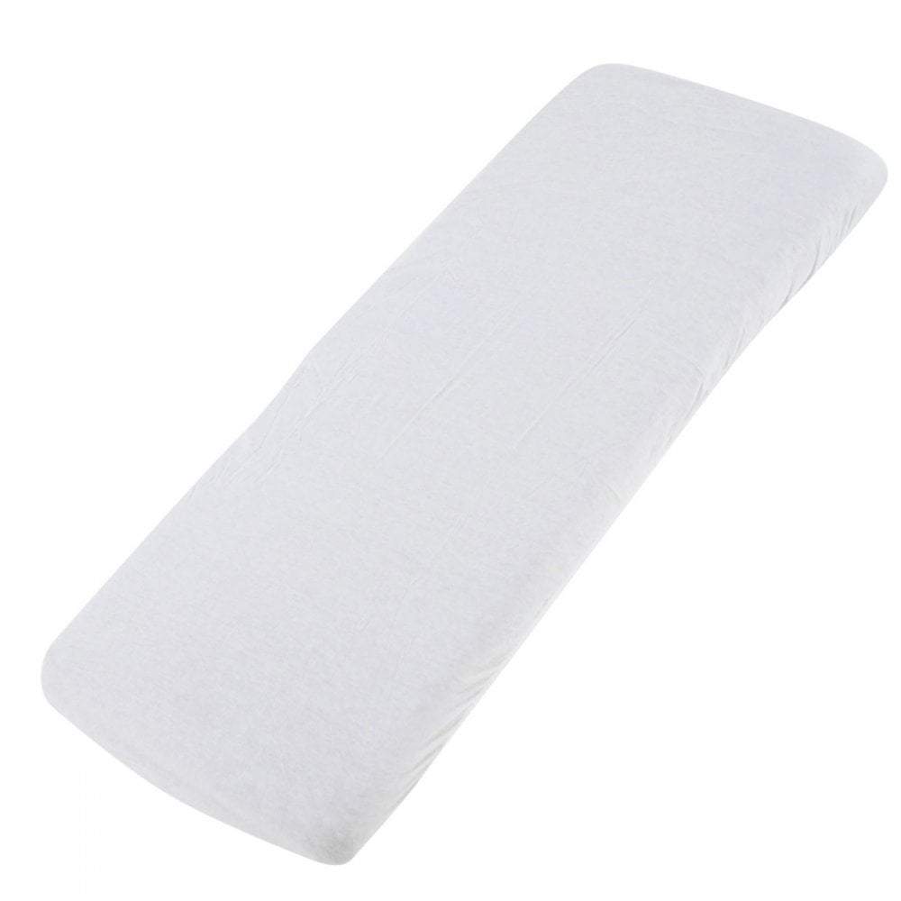 White cotton jersey crib fitted sheet on a white background