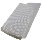 Grey star-patterned cotton jersey crib fitted sheet on a white background