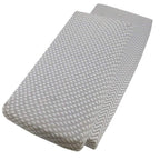 Grey star-patterned cotton jersey crib fitted sheet on a white background