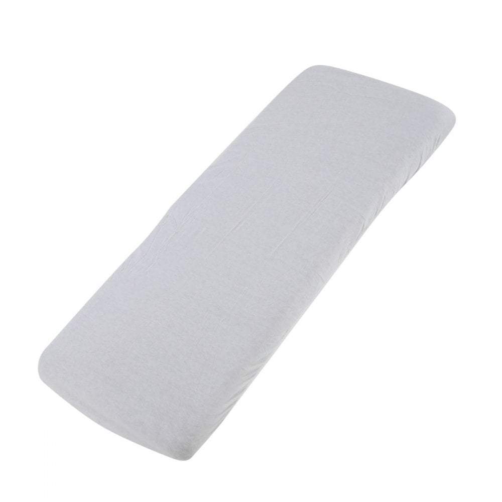 White cotton jersey crib fitted sheet on a white background