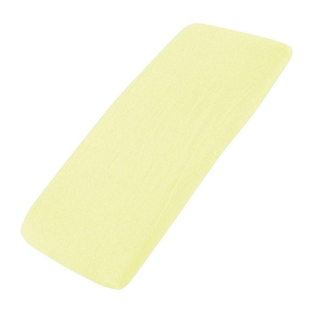 Yellow cotton jersey crib fitted sheet on a white background