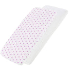 White pink-star-patterned cotton jersey crib fitted sheet on a white background