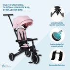 Foryourlittleone Xplor 6 in 1 Foldable Trike - Pastel Pink (10m-4y)