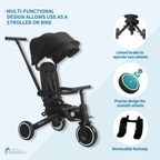 Foryourlittleone Xplor Ultimate 6 in 1 Foldable Trike - Jet Black (10m-4y)