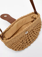 Natural Straw Half Moon Crossbody Bag Women's Raffia Beach Bag