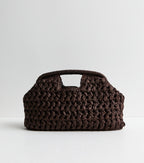 Dark Brown Woven Slouch Grab Raffia Clutch