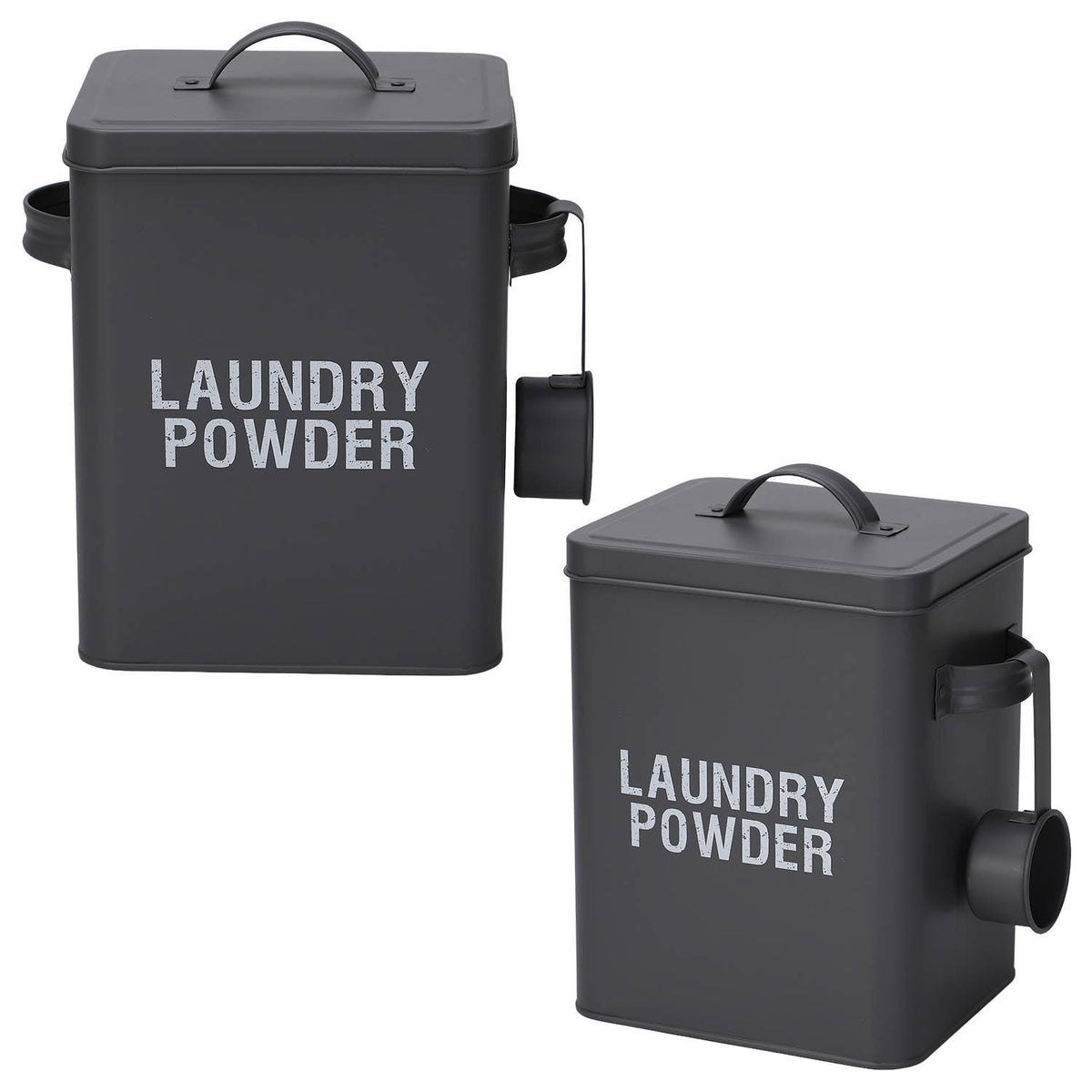 Grey Laundry Powder Tin Box with Handle and Scoop