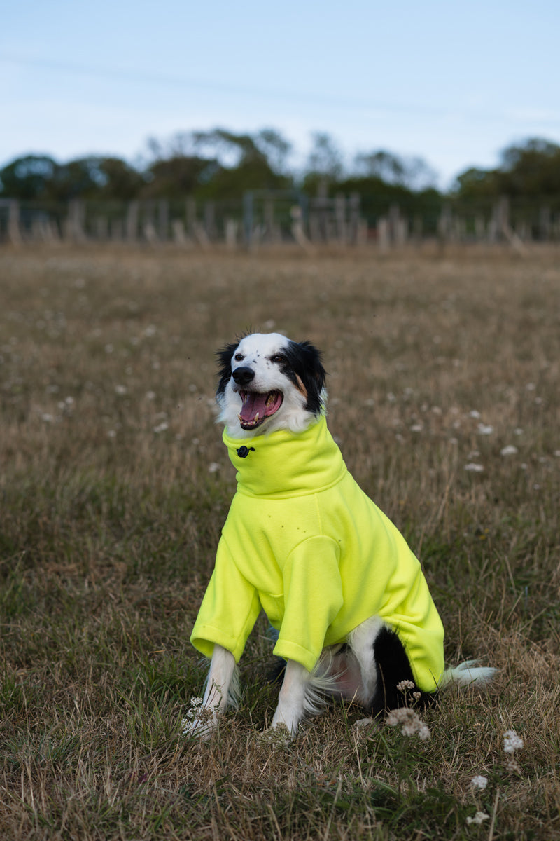 Wide Fit Fleece Dog Jumper - High Viz Yellow - image 2 - Wellbeing Pets