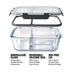 3-Compartment Glass Containers with Airtight Lids - 980ml - 3 PACK