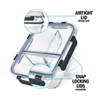 3-Compartment Glass Containers with Airtight Lids - 980ml - 3 PACK