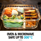 3-Compartment Glass Containers with Airtight Lids - 980ml - 3 PACK
