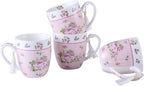 Cups Mugs Set 4 Fine China Shabby Chic Vintage Retro Design in Gift Box 330ML (Rose Pink)