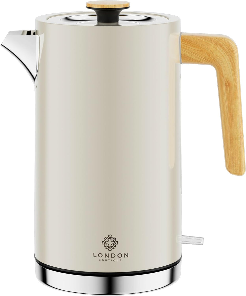 Stainless Steel Fast Boil Kettle, Cordless Kettles Electric, 3KW Quiet Boil Kettle, White Wood Effect Electric Tea Kettle, Water Kettle