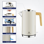 Stainless Steel Fast Boil Kettle, Cordless Kettles Electric, 3KW Quiet Boil Kettle, White Wood Effect Electric Tea Kettle, Water Kettle