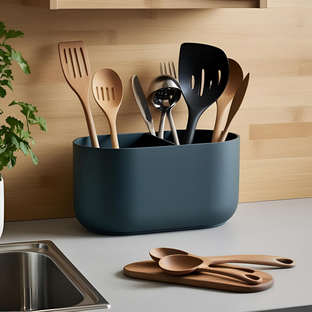 Modern Kitchen Utensil Holder - Dual Compartment & Timeless Design