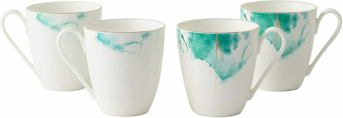 Tea Coffee Cups Mugs Set 4 Premium Porcelain (Water Colour)
