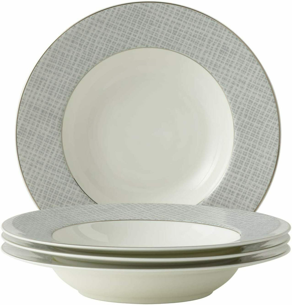 Soup Bowl Pasta Plates Set of 4 Classic Pattern with Silvering Banding