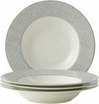 Soup Bowl Pasta Plates Set of 4 Classic Pattern with Silvering Banding