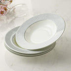 Soup Bowl Pasta Plates Set of 4 Classic Pattern with Silvering Banding