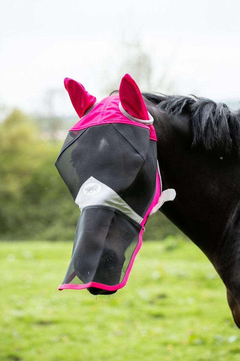 Horse Fly Mask With Nose - Pink - Wellbeing Pets