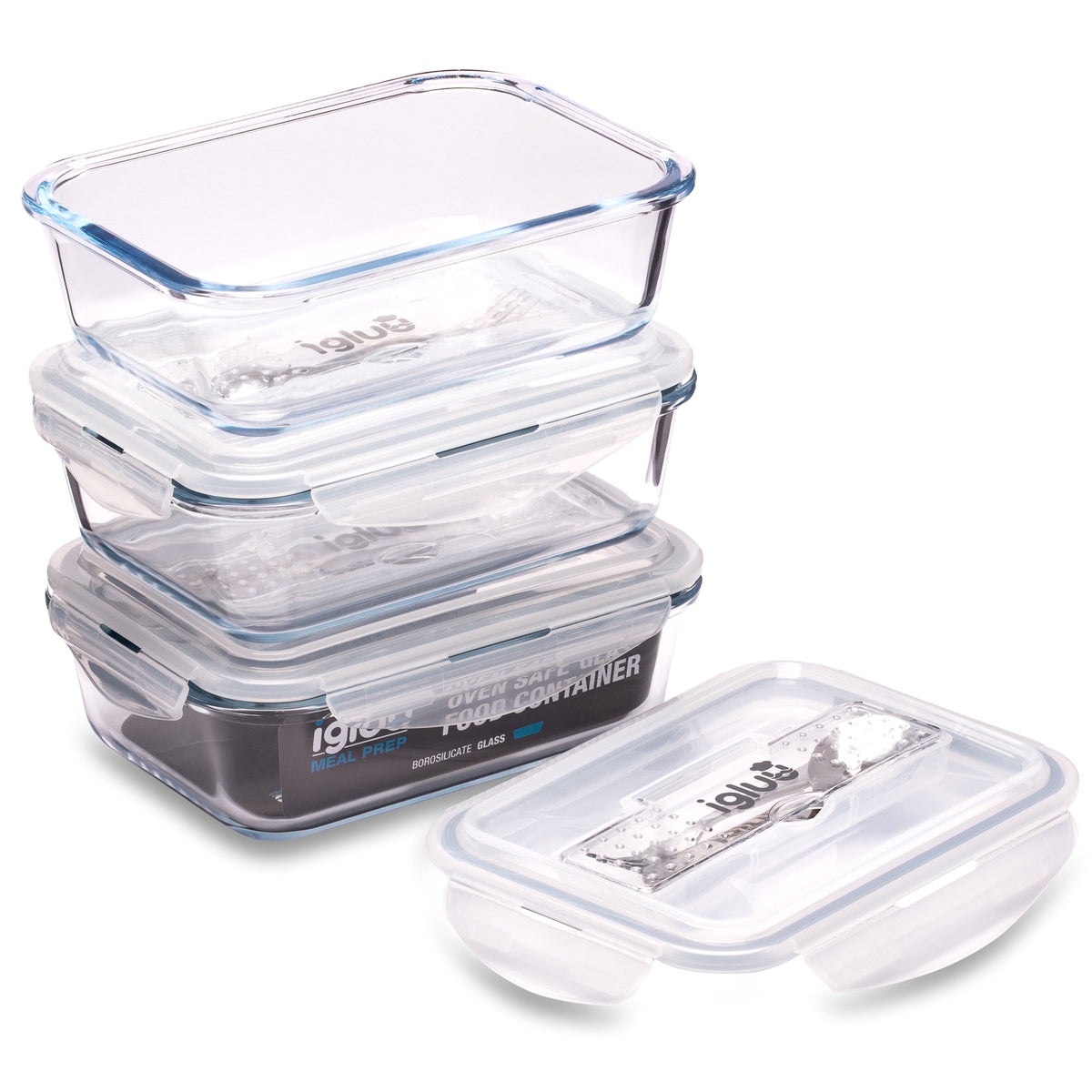 Glass Containers with Cutlery Lid - 1050 ml - 3 PACK