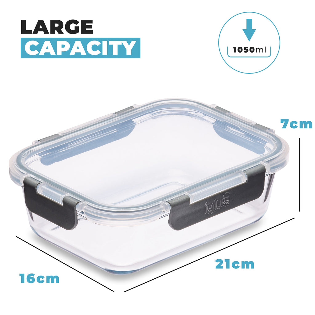Glass Food Storage Containers with Airtight Lids - 1050ml - 5 PACK
