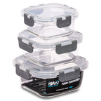 Glass Stackable Square Containers - 800ml, 520ml & 320ml - 3 PACK