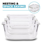Glass Stackable Square Containers - 800ml, 520ml & 320ml - 3 PACK