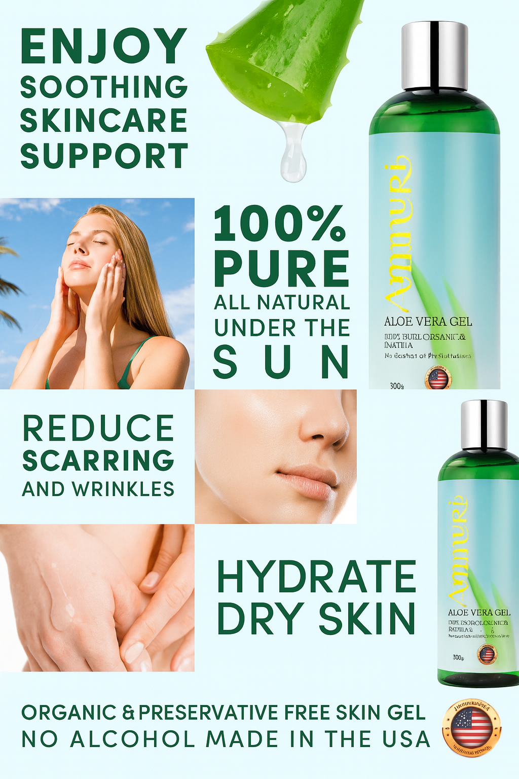 Aloe Vera Gel 300g Bottle – Face, Body & Hair | Ammuri