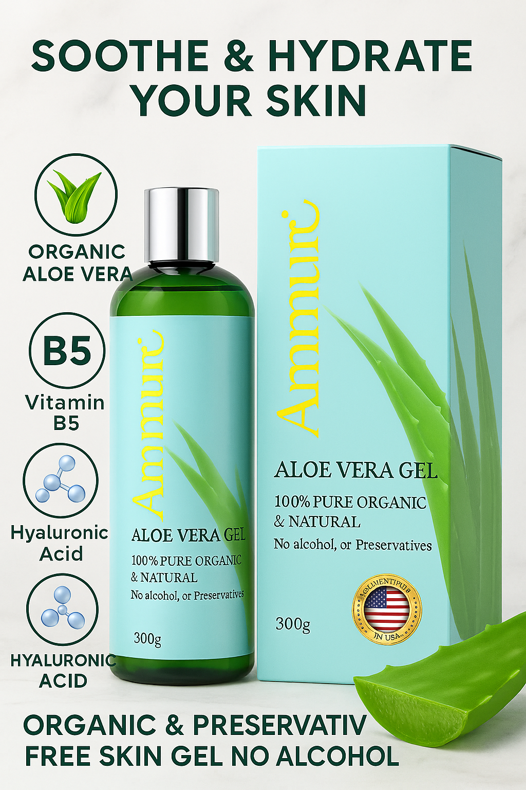 Aloe Vera Gel 300g Bottle – Face, Body & Hair | Ammuri
