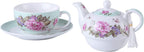 Tea for One Teapot Cup suacer Set Shaby Chic Flora Bird Rose Butterfly Porcelain Gift Box (Teal)