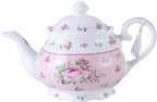 Porcelain Teapot Sets Teapot Sugar Bowl and Cream Milk Jug Shabby Chic Vintage Floral in Gift Box (Pink)