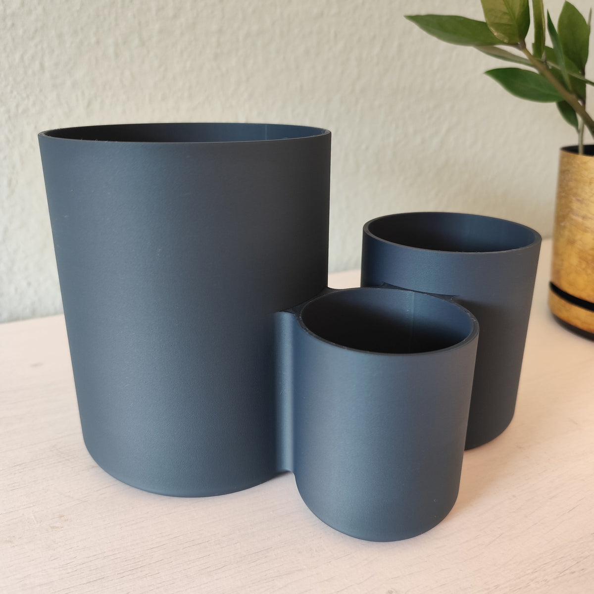 Modern Kitchen Utensil Holder - Triple Cup Organiser for Spatulas, Whisks & Cutlery