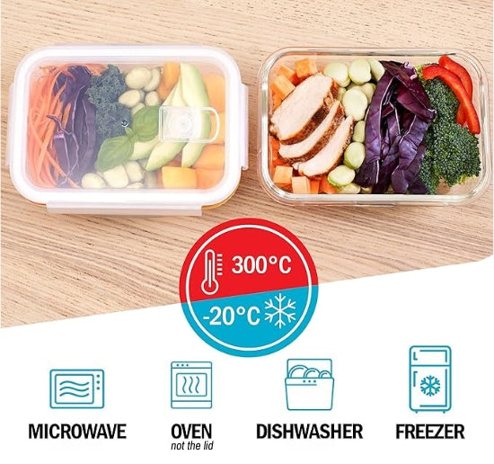 1-Compartment Glass Containers with Steam Vent Lids - 840ml - 5 PACK + 1 extra lid