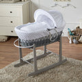 White Dimple Grey Wicker Baby Moses Basket With Stand