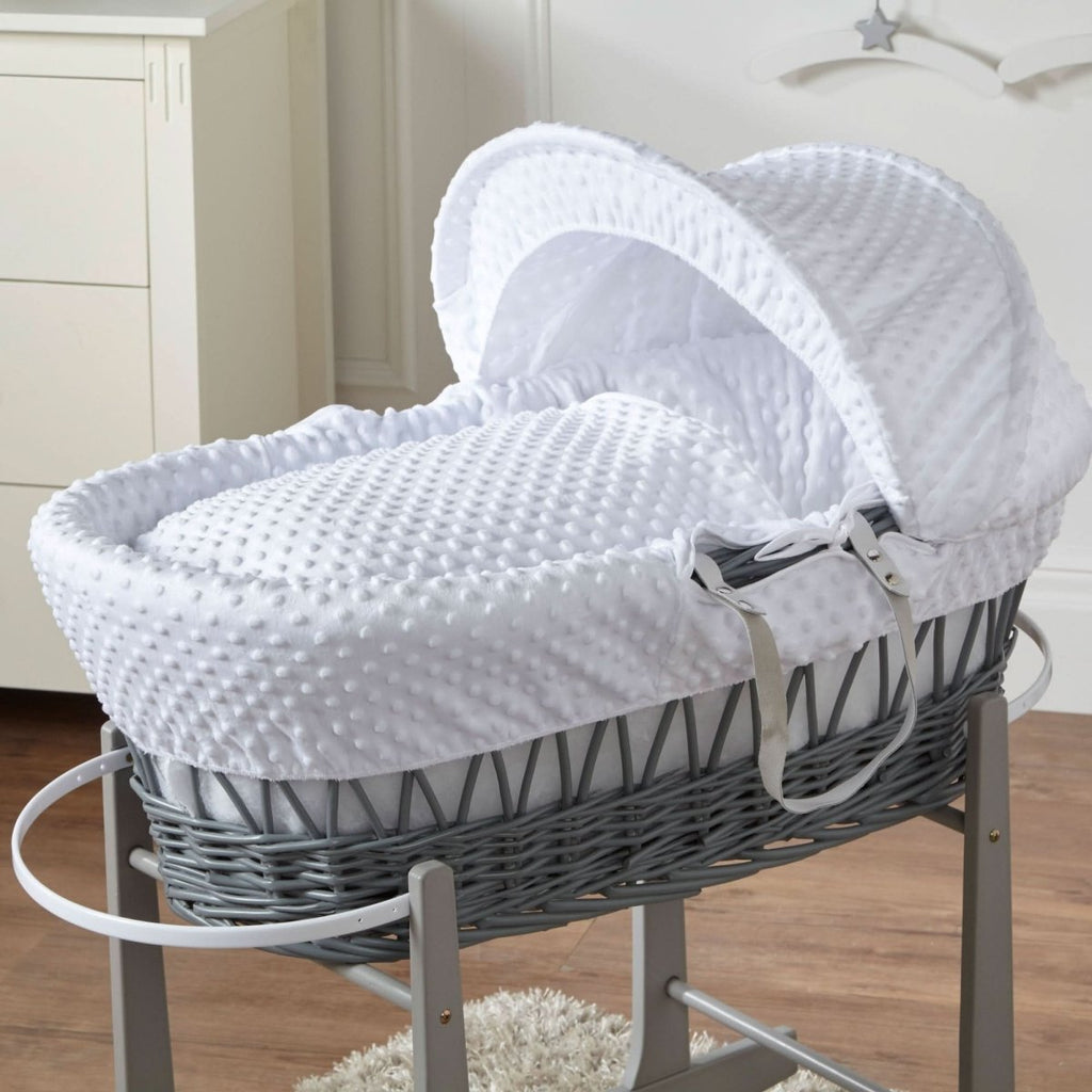 White Dimple Grey Wicker Baby Moses Basket With Stand