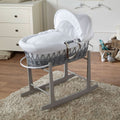 White Waffle Grey Wicker Baby Moses Basket With Stand