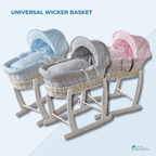 White Waffle Grey Wicker Baby Moses Basket With Stand