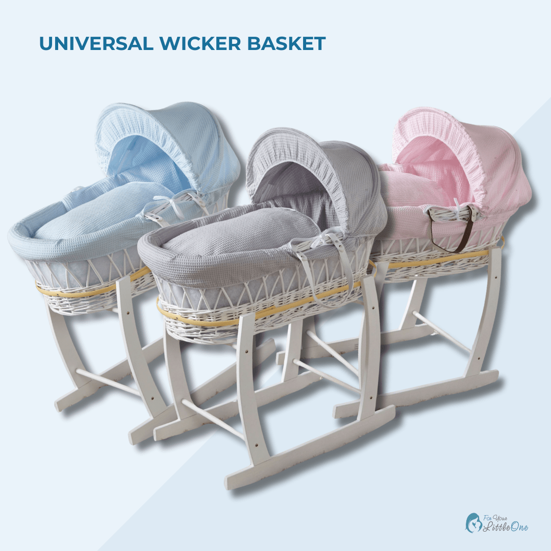 White Waffle Grey Wicker Baby Moses Basket With Stand