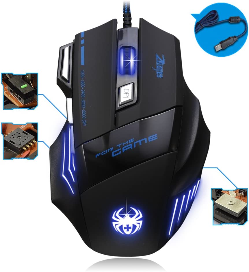 Wired Gaming Mouse ZELOTES Professional LED Optical 7200 DPI 6 Button USB